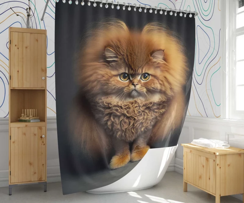 Fluffy Faced Cat on Dark Background Shower Curtain 1