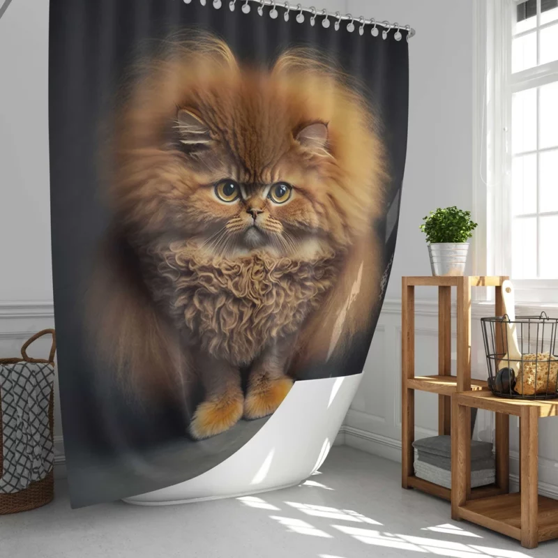 Fluffy Faced Cat on Dark Background Shower Curtain