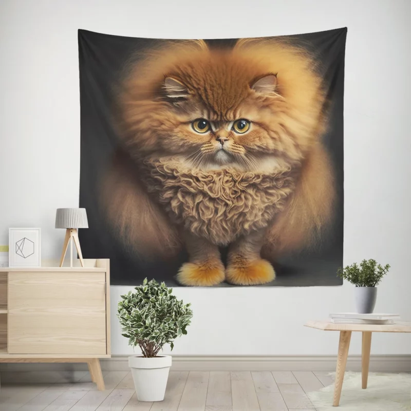 Fluffy Faced Cat on Dark Background Wall Tapestry