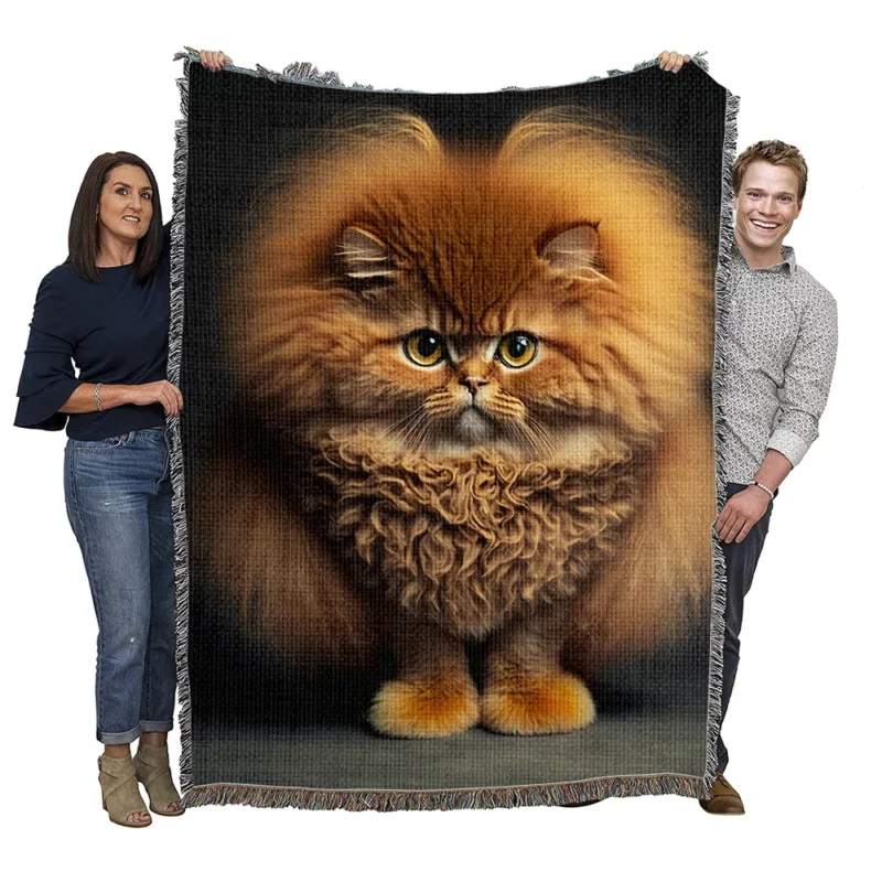 Fluffy Faced Cat on Dark Background Woven Blanket