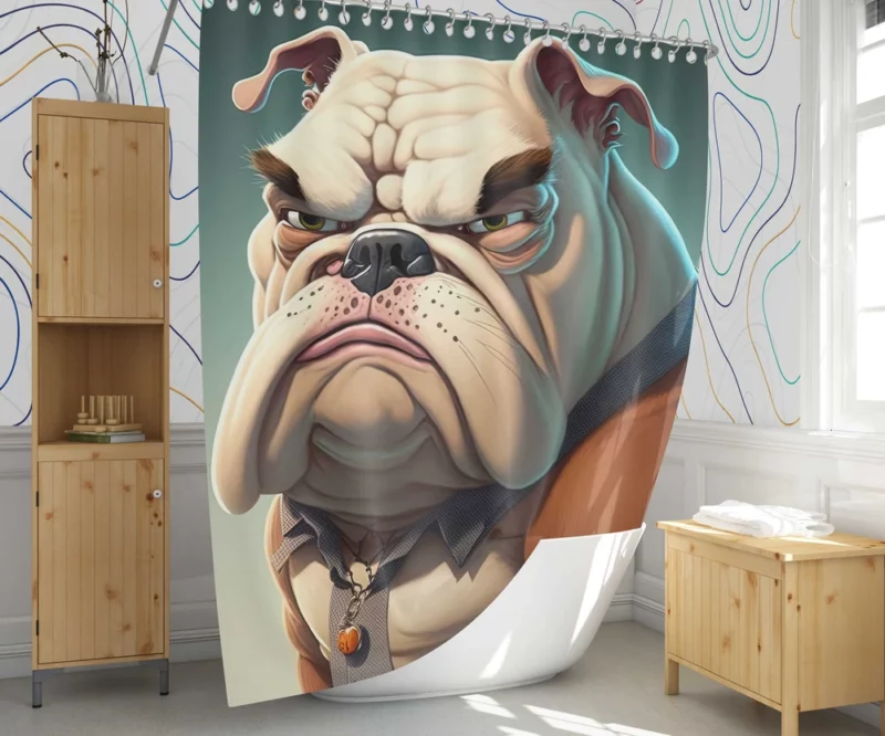 Funny Bulldog Picture Print Shower Curtain 1