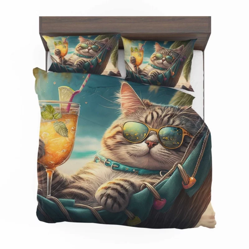 Funny Sunglasses Beach Cat Bedding Set 2