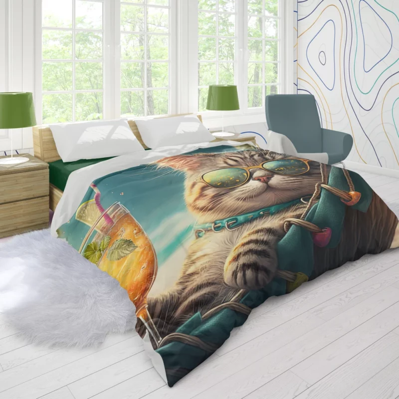 Funny Sunglasses Beach Cat Duvet Cover