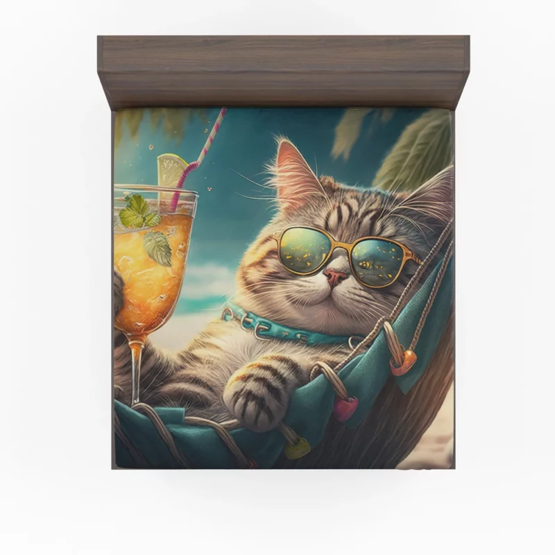 Funny Sunglasses Beach Cat Fitted Sheet