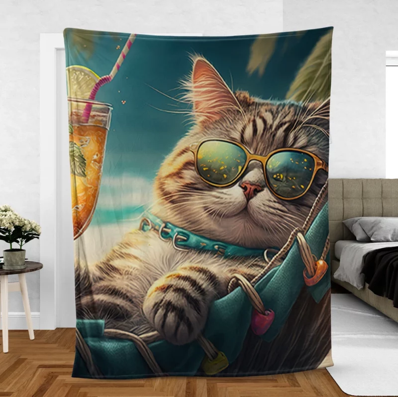 Funny Sunglasses Beach Cat Fleece Blanket