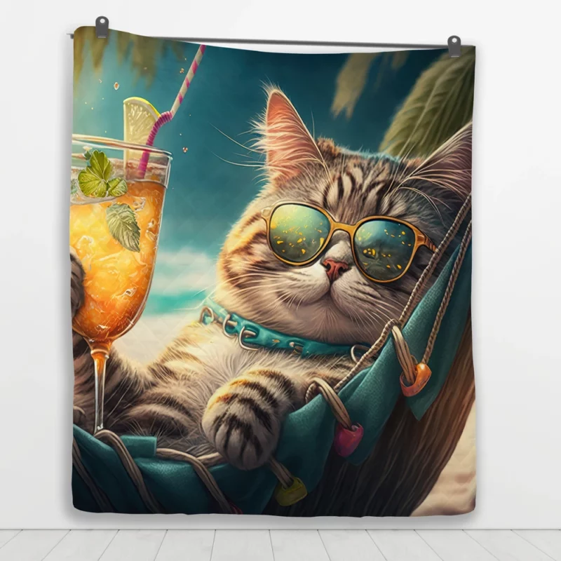 Funny Sunglasses Beach Cat Quilt Blanket 1