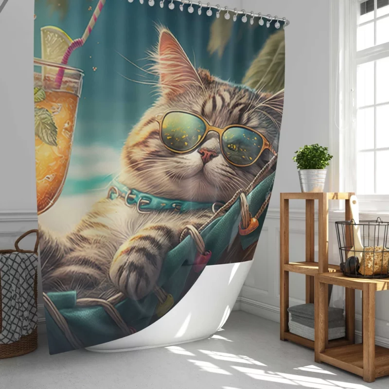 Funny Sunglasses Beach Cat Shower Curtain