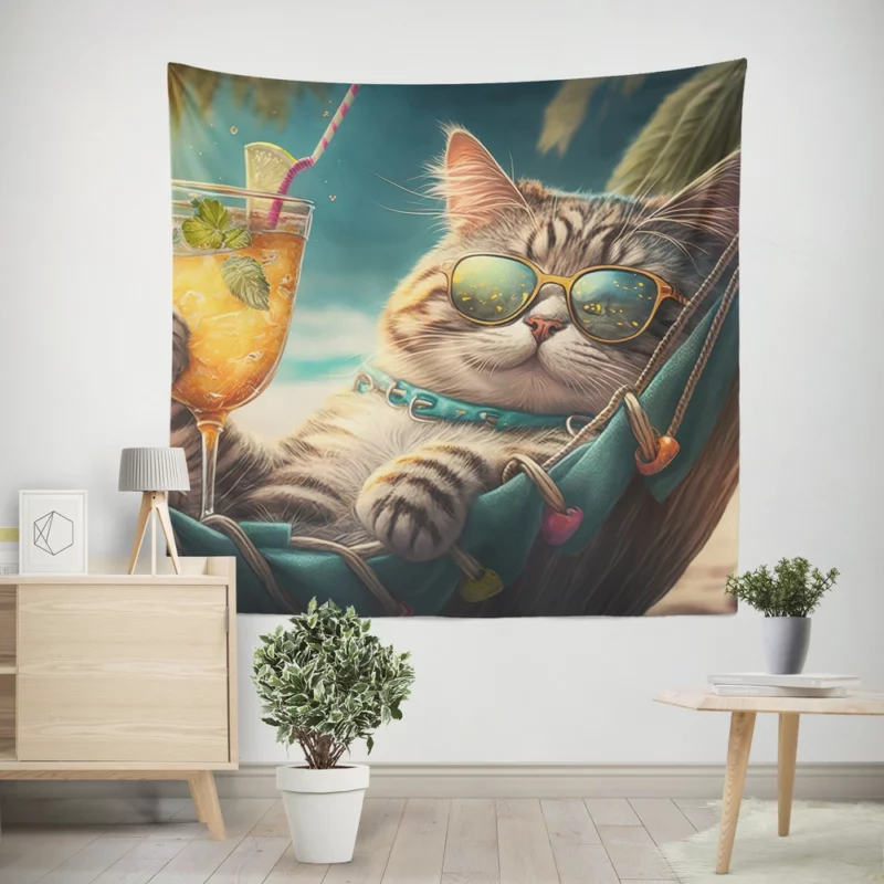 Funny Sunglasses Beach Cat Wall Tapestry