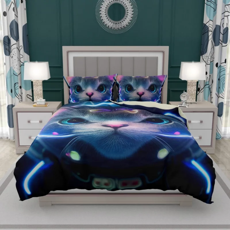 Futuristic 3D Cat Portrait Bedding Set 1