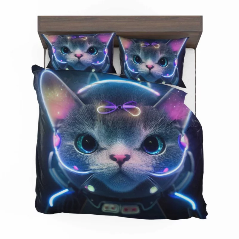 Futuristic 3D Cat Portrait Bedding Set 2