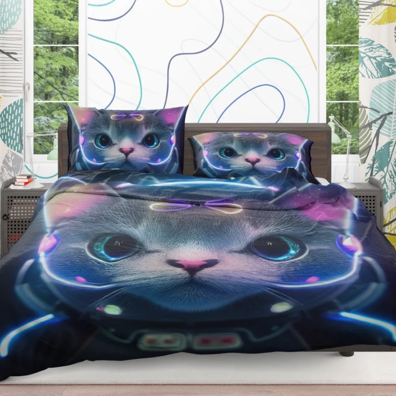 Futuristic 3D Cat Portrait Bedding Set