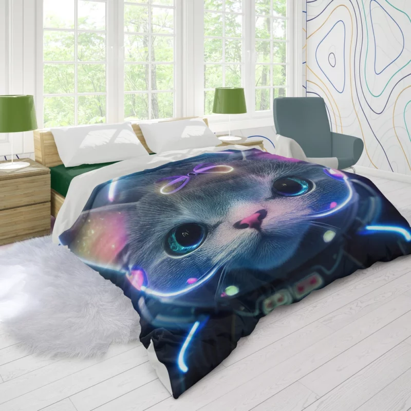 Futuristic 3D Cat Portrait Duvet Cover