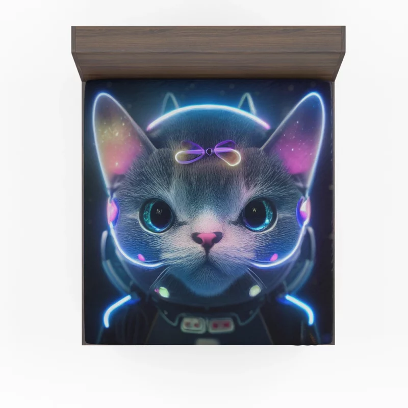 Futuristic 3D Cat Portrait Fitted Sheet