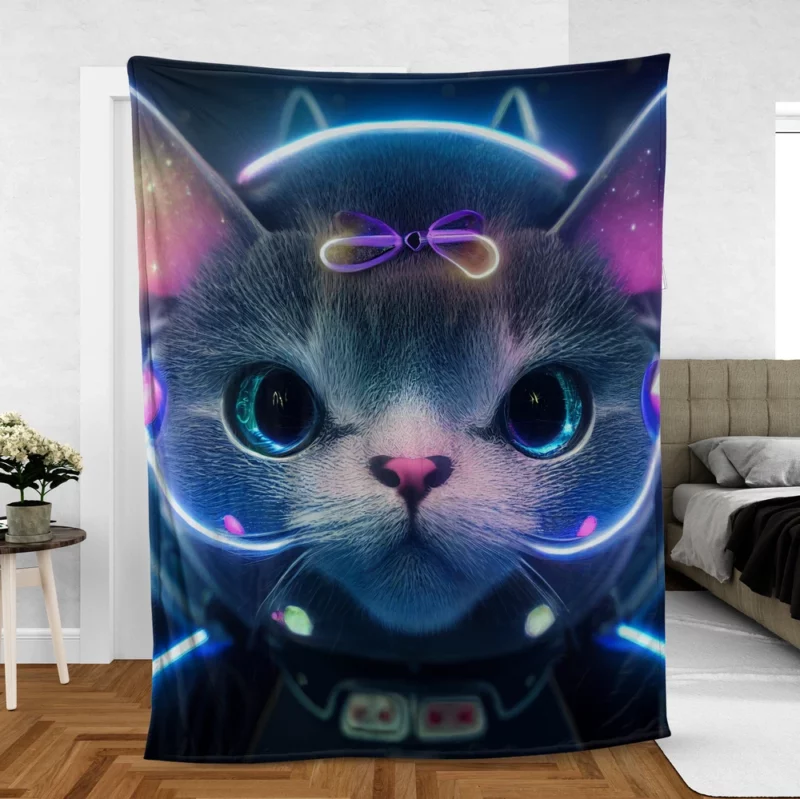 Futuristic 3D Cat Portrait Fleece Blanket