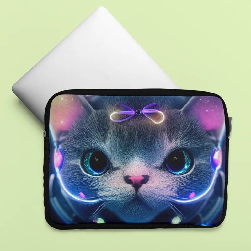 Futuristic 3D Cat Portrait Laptop Sleeve