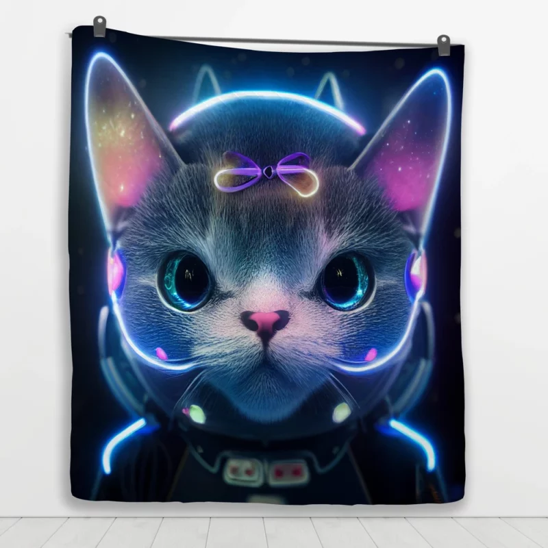 Futuristic 3D Cat Portrait Quilt Blanket 1