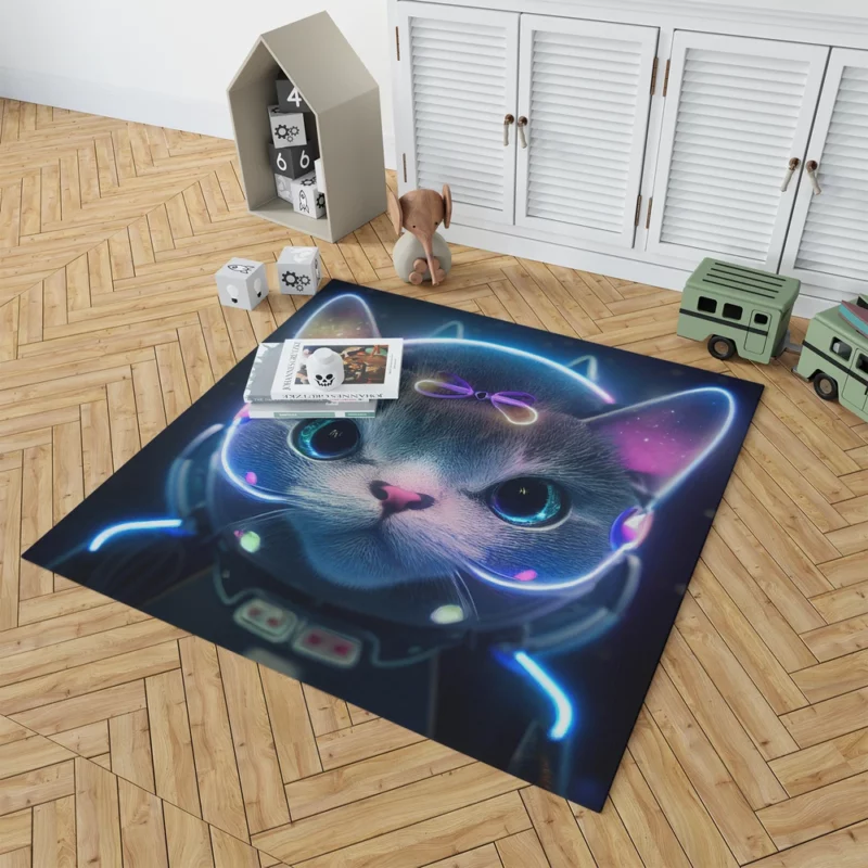 Futuristic 3D Cat Portrait Rug 1