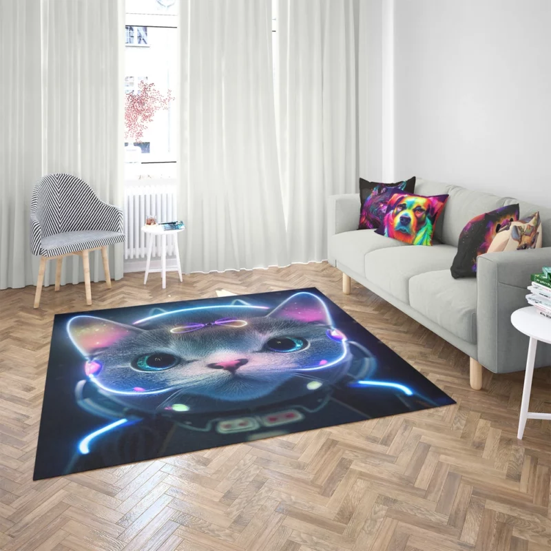 Futuristic 3D Cat Portrait Rug 2