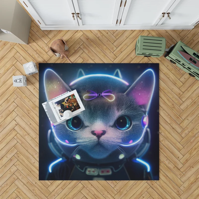 Futuristic 3D Cat Portrait Rug