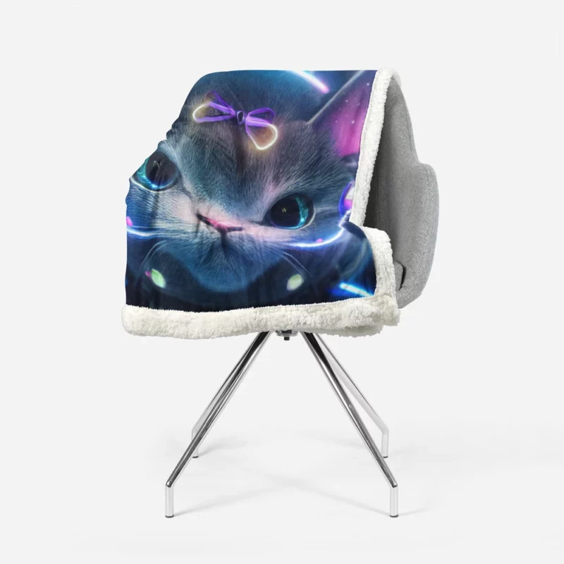 Futuristic 3D Cat Portrait Sherpa Fleece Blanket 1