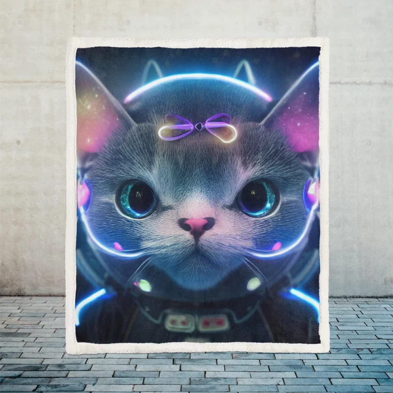 Futuristic 3D Cat Portrait Sherpa Fleece Blanket