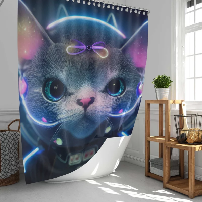 Futuristic 3D Cat Portrait Shower Curtain