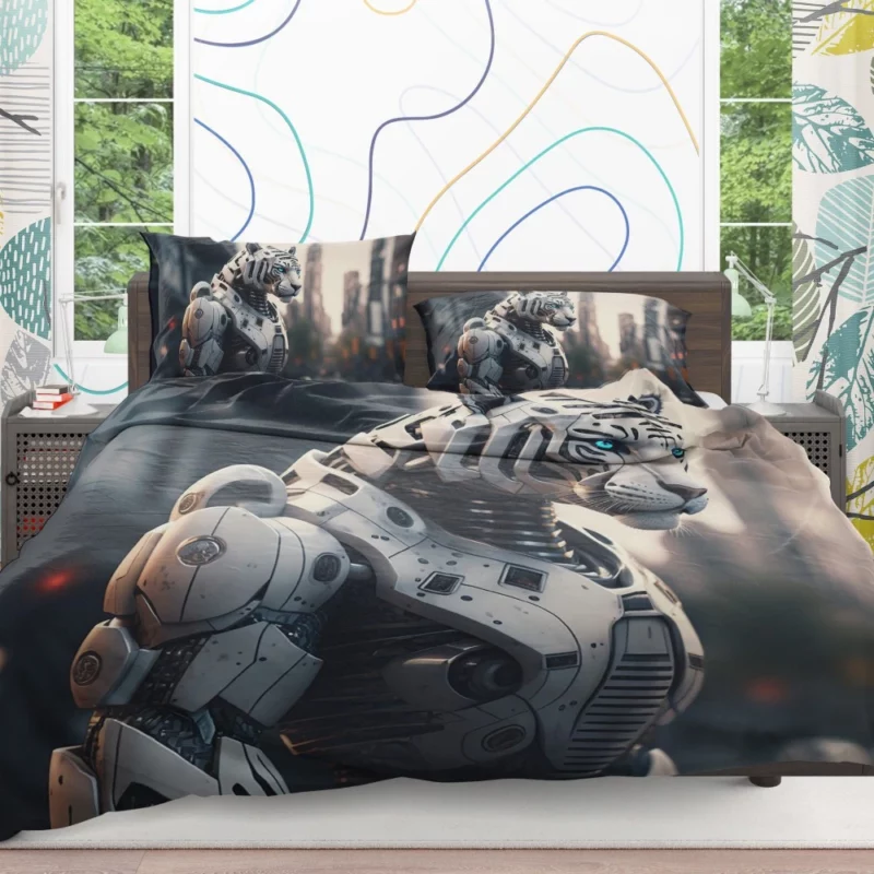 Futuristic City Robot Tiger Bedding Set