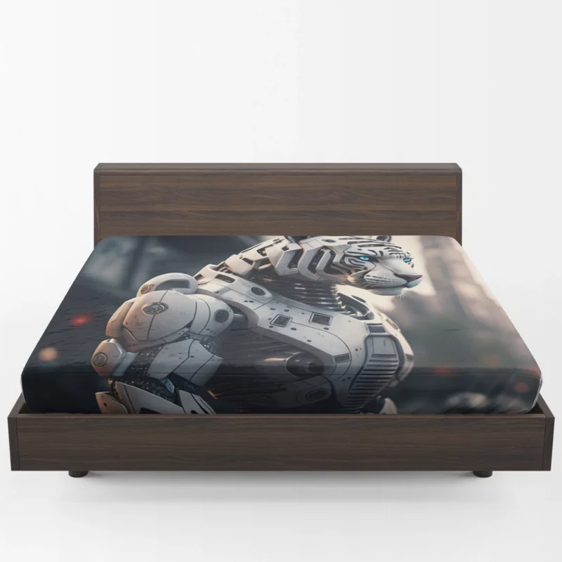 Futuristic City Robot Tiger Fitted Sheet 1