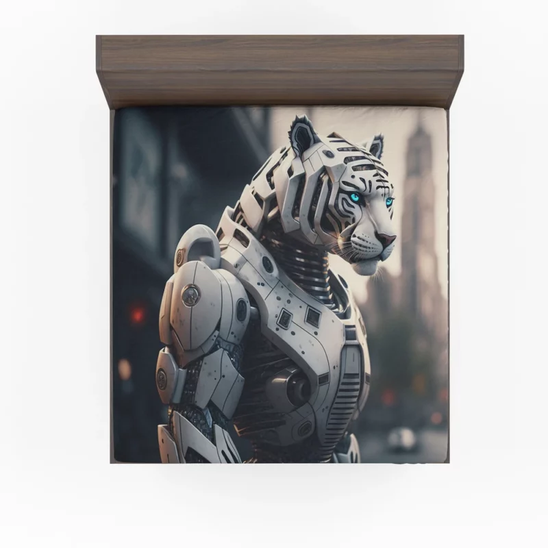 Futuristic City Robot Tiger Fitted Sheet