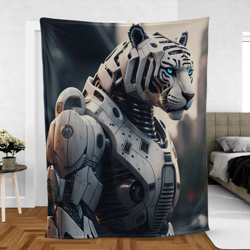 Futuristic City Robot Tiger Fleece Blanket