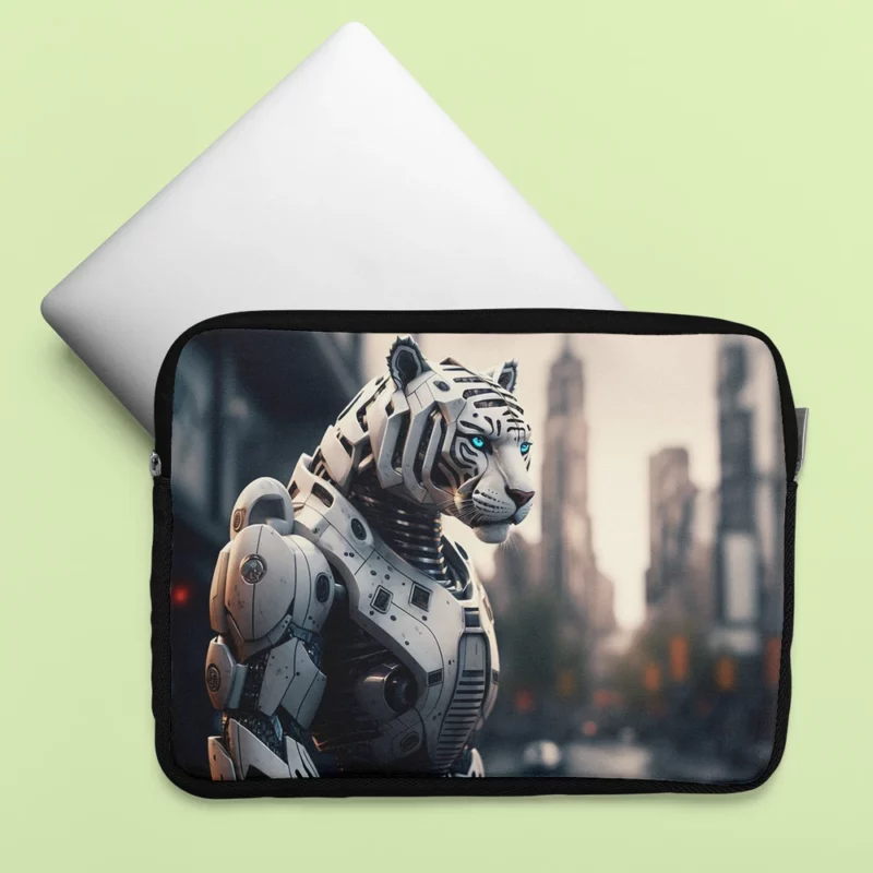 Futuristic City Robot Tiger Laptop Sleeve