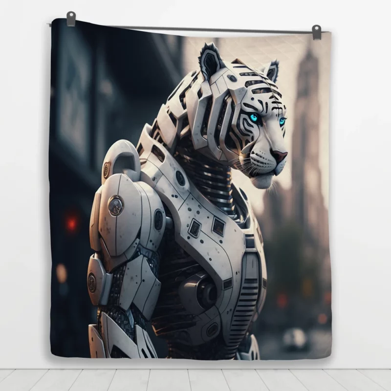 Futuristic City Robot Tiger Quilt Blanket 1