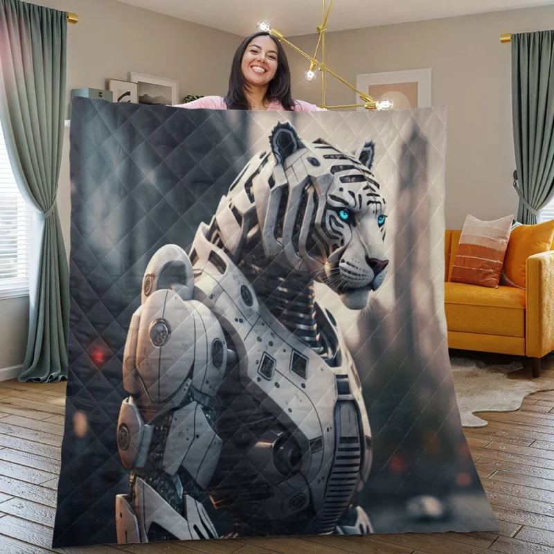 Futuristic City Robot Tiger Quilt Blanket