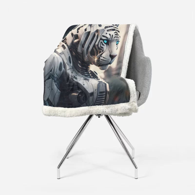 Futuristic City Robot Tiger Sherpa Fleece Blanket 1