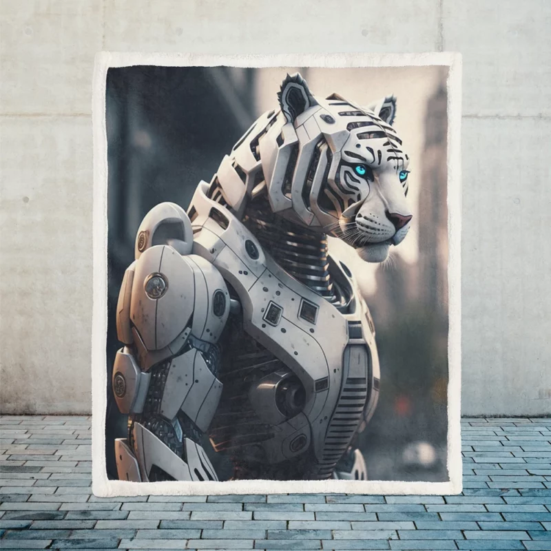 Futuristic City Robot Tiger Sherpa Fleece Blanket