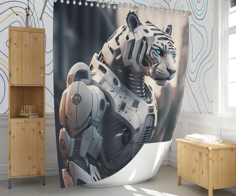 Futuristic City Robot Tiger Shower Curtain 1