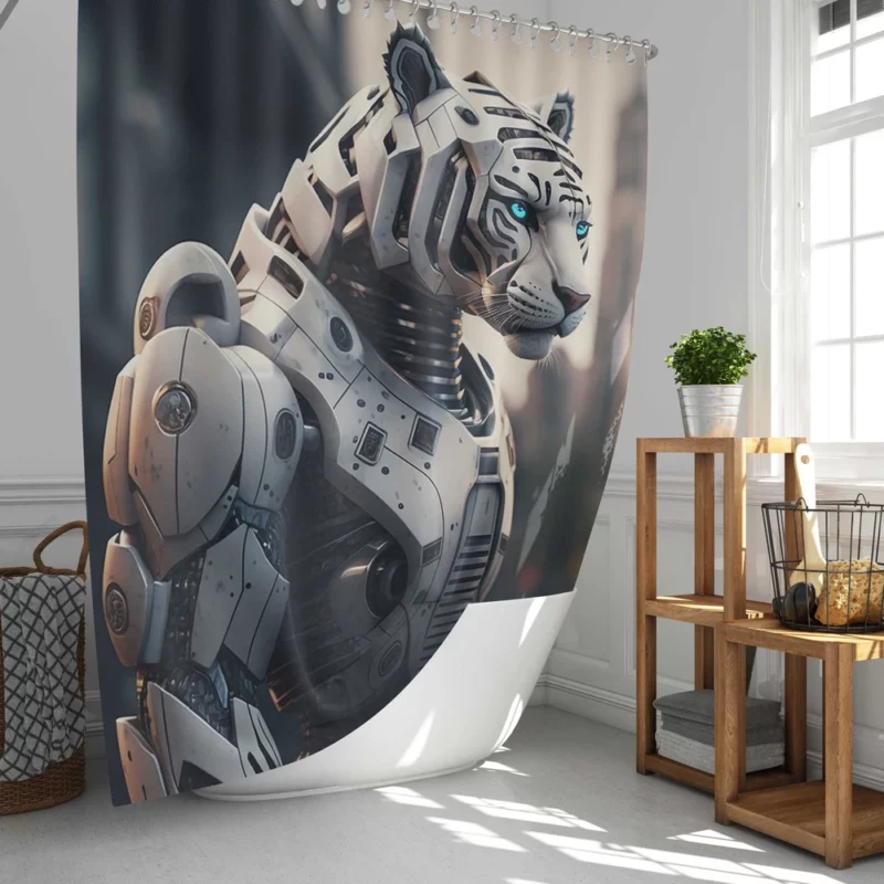 Futuristic City Robot Tiger Shower Curtain