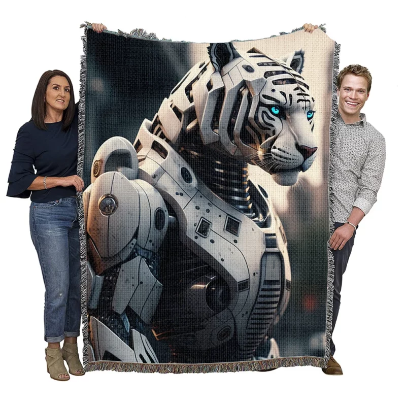 Futuristic City Robot Tiger Woven Blanket