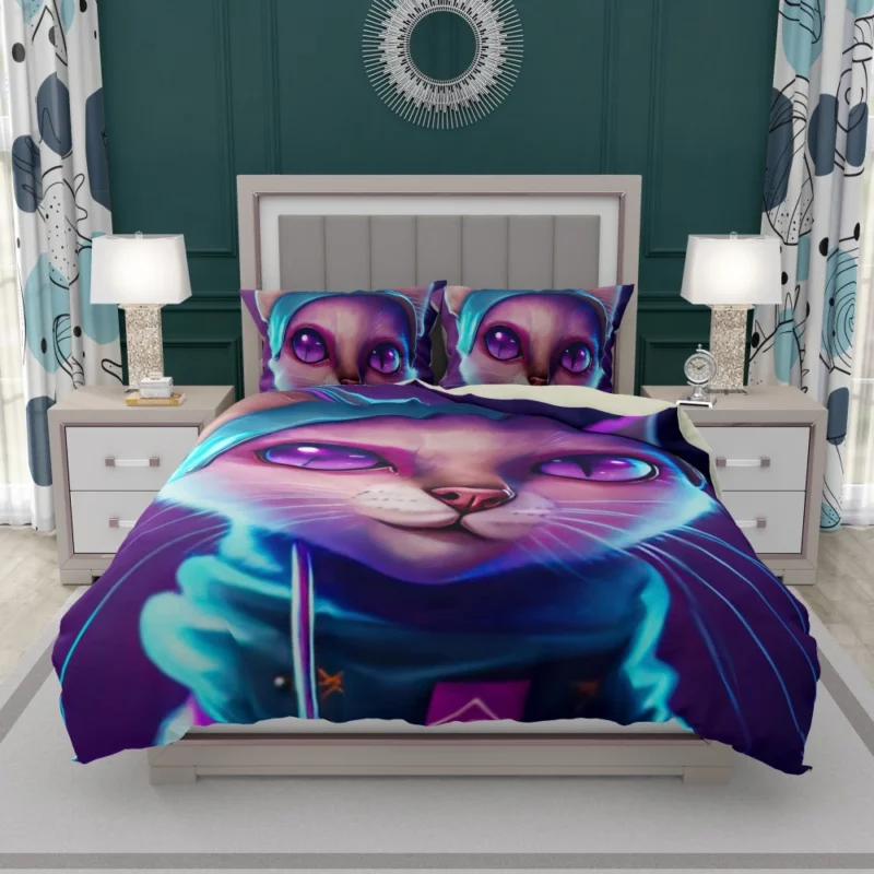 Futuristic Cyber Cat Illustration Bedding Set 1