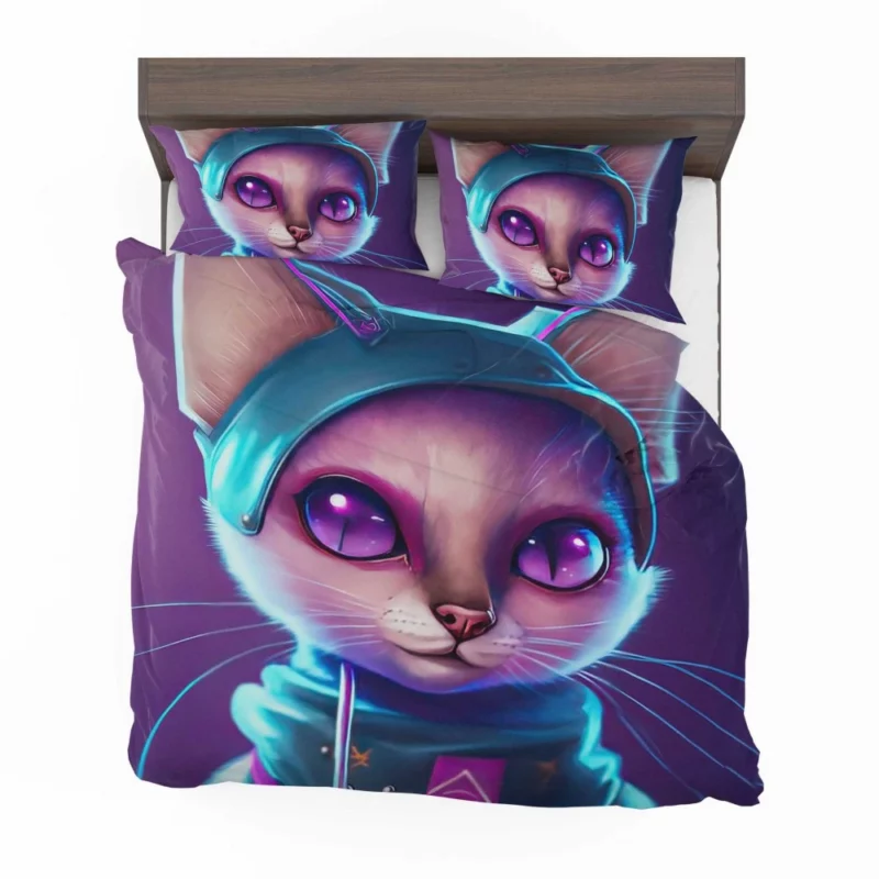 Futuristic Cyber Cat Illustration Bedding Set 2