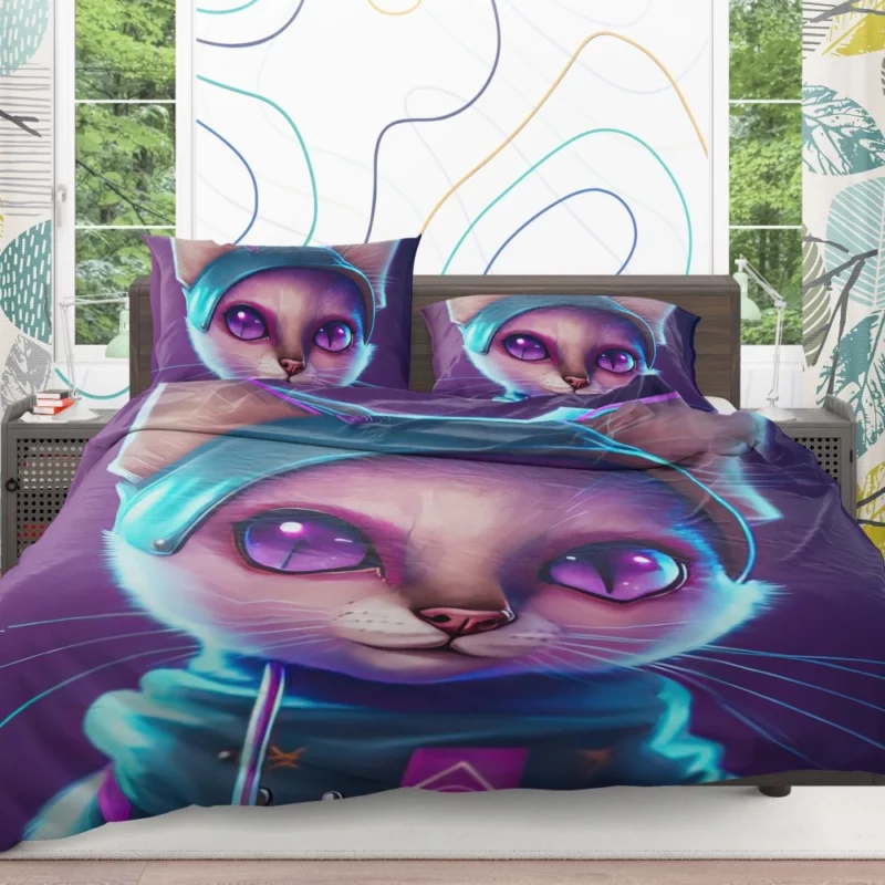 Futuristic Cyber Cat Illustration Bedding Set