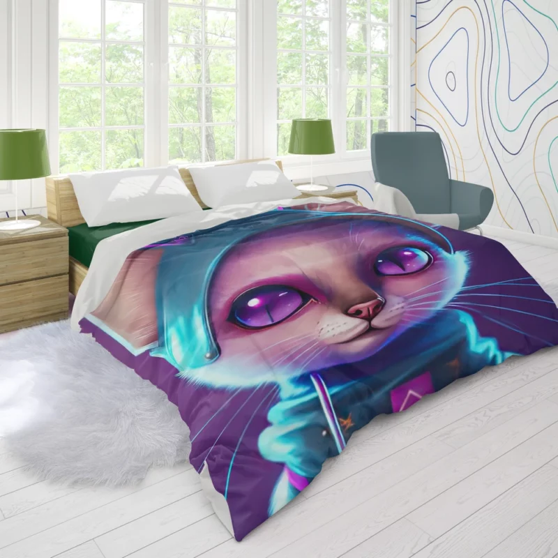 Futuristic Cyber Cat Illustration Duvet Cover