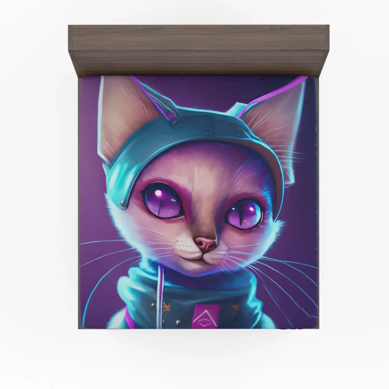 Futuristic Cyber Cat Illustration Fitted Sheet