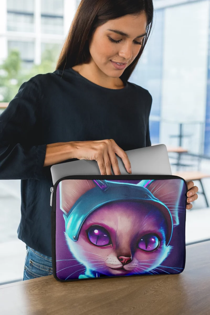 Futuristic Cyber Cat Illustration Laptop Sleeve 1