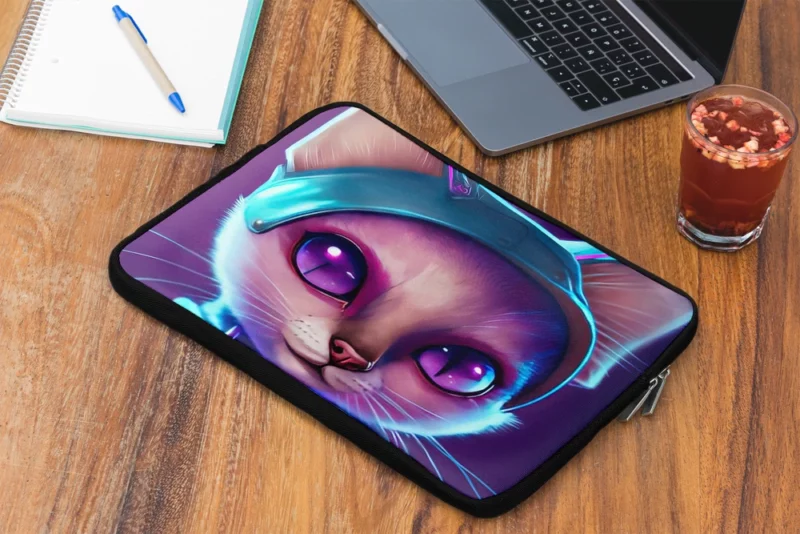 Futuristic Cyber Cat Illustration Laptop Sleeve 2