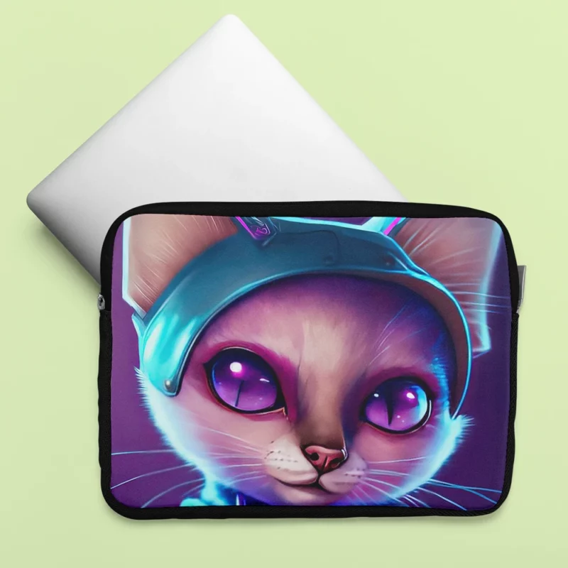 Futuristic Cyber Cat Illustration Laptop Sleeve