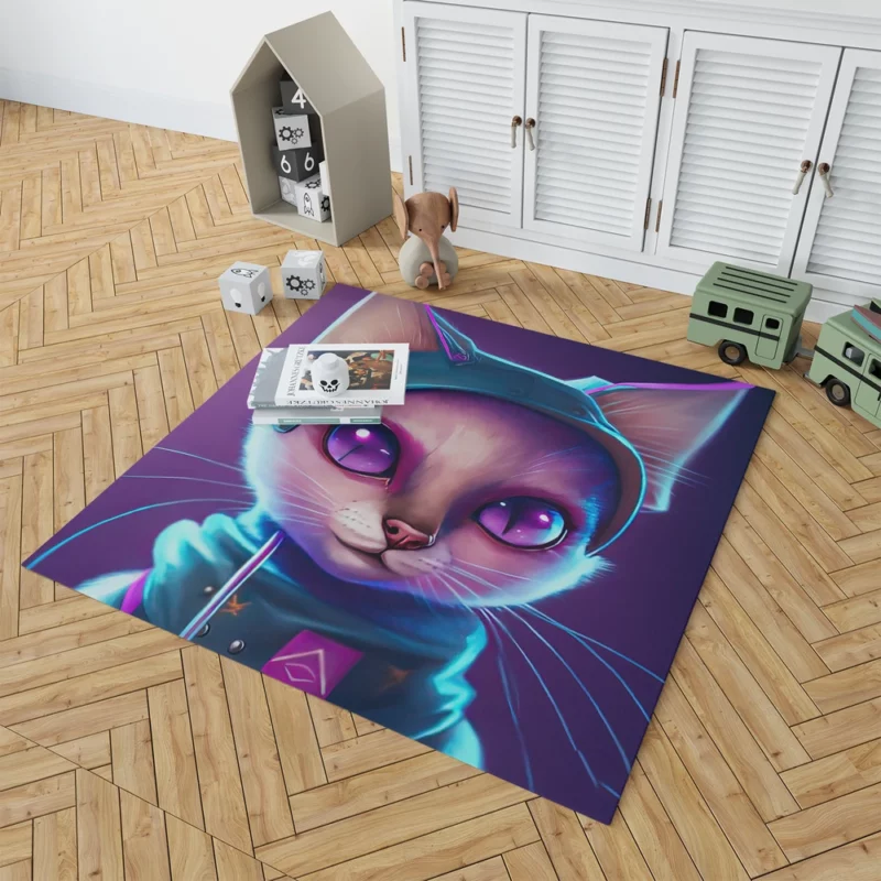 Futuristic Cyber Cat Illustration Rug 1