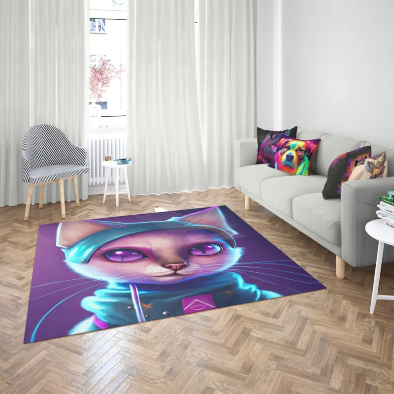 Futuristic Cyber Cat Illustration Rug 2