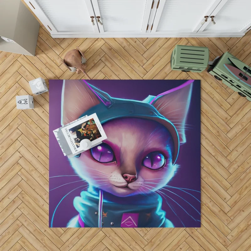 Futuristic Cyber Cat Illustration Rug