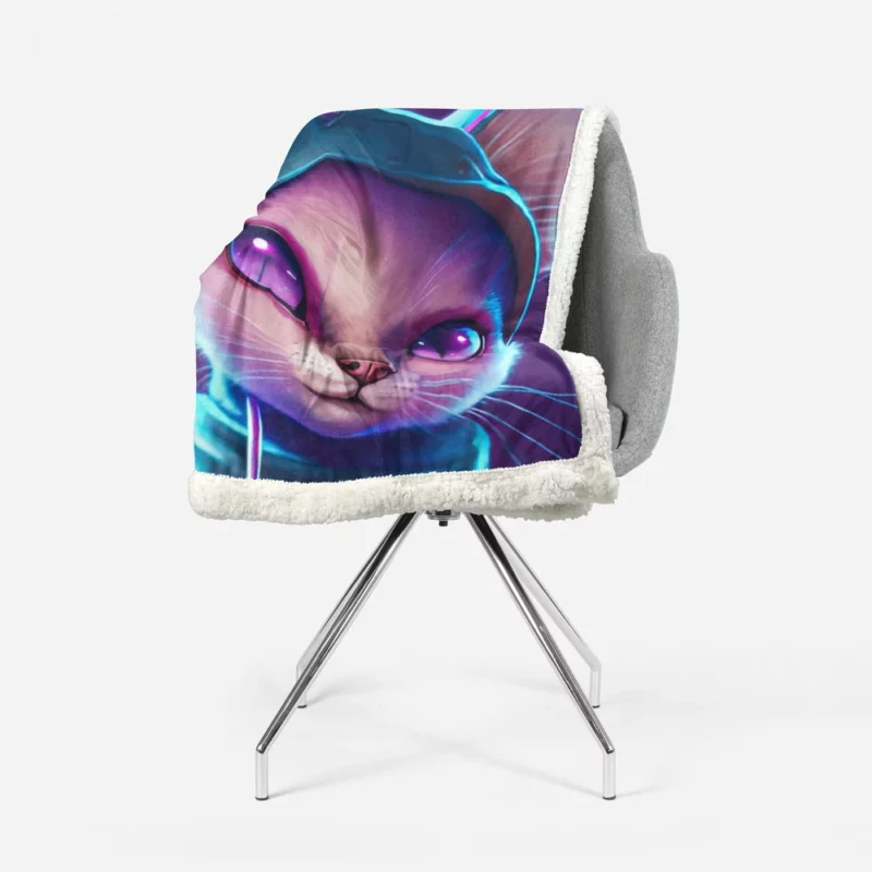 Futuristic Cyber Cat Illustration Sherpa Fleece Blanket 1